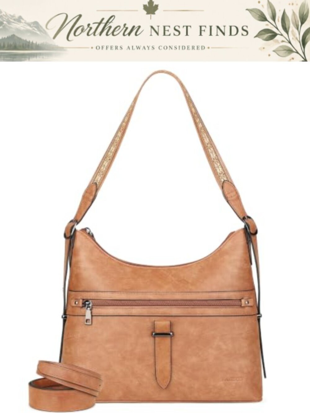 Vegan Leather Hobo Crossbody Bag Wide Straps